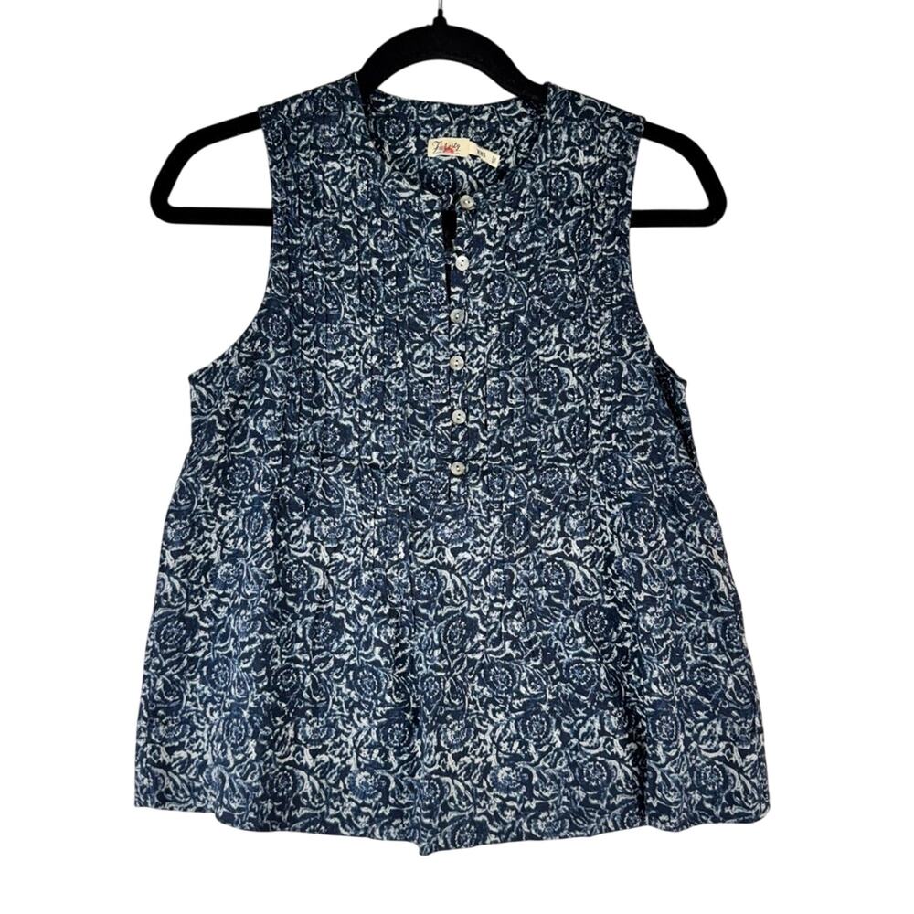 Faherty Linen Blend Sleeveless Collared Blue Tunic Blouse Women’s Size XX-Small